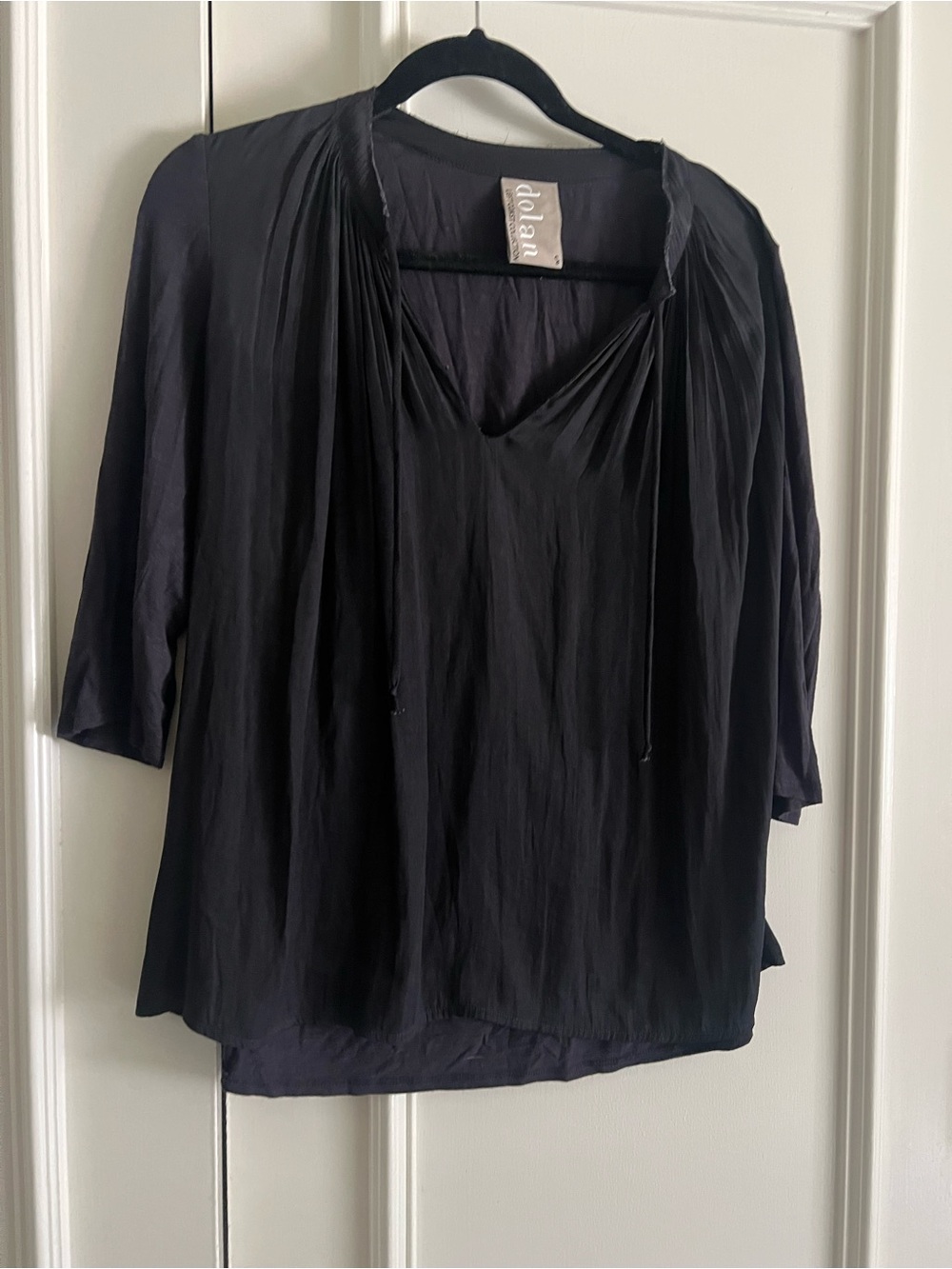 dolan Black V-Neck Drawstring Peasant Blouse